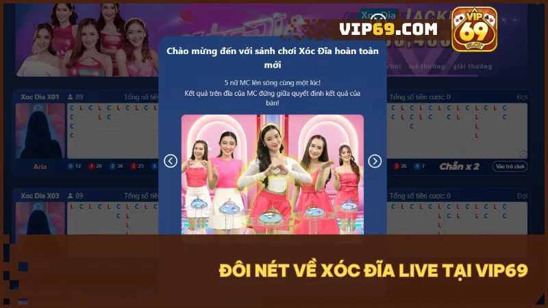 Trải nghiệm xóc đĩa chân thực cùng MC trực tiếp và giao diện sống động.