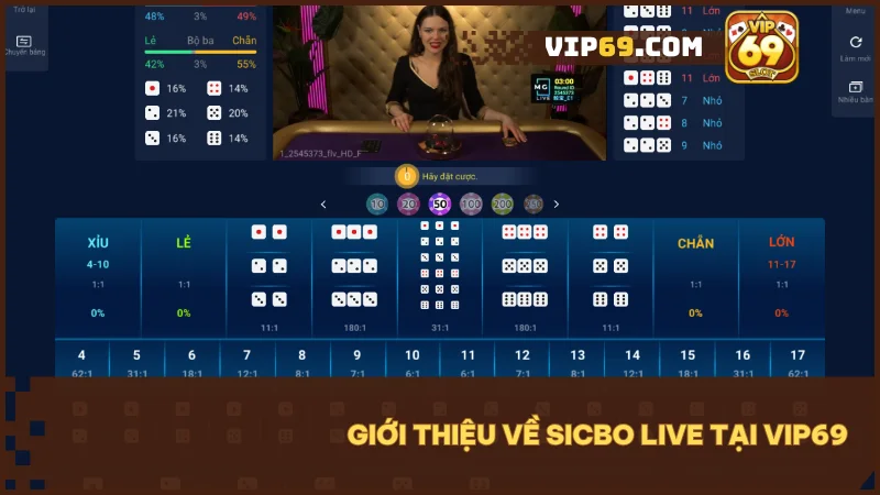 Sicbo Live tại Vip69 mang đến một trải nghiệm như đang chơi tại sòng bài thật