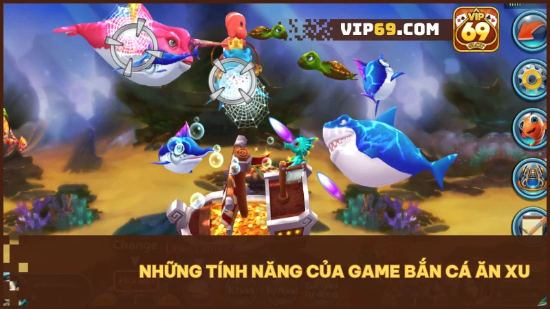 Trò chơi tích hợp nhiều tính năng độc quyền giúp tăng hiệu quả bắn cá và mang về nhiều xu hơn.