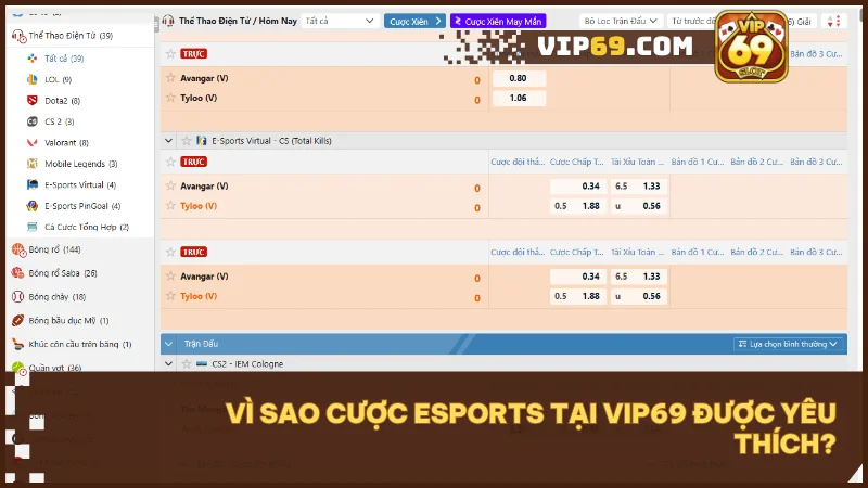 Trải nghiệm cược Esports đẳng cấp tại Vip69 với tỷ lệ kèo hấp dẫn